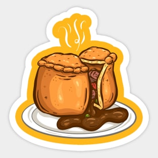 Meat Pie Cartoon Gravy on Plate Sticker